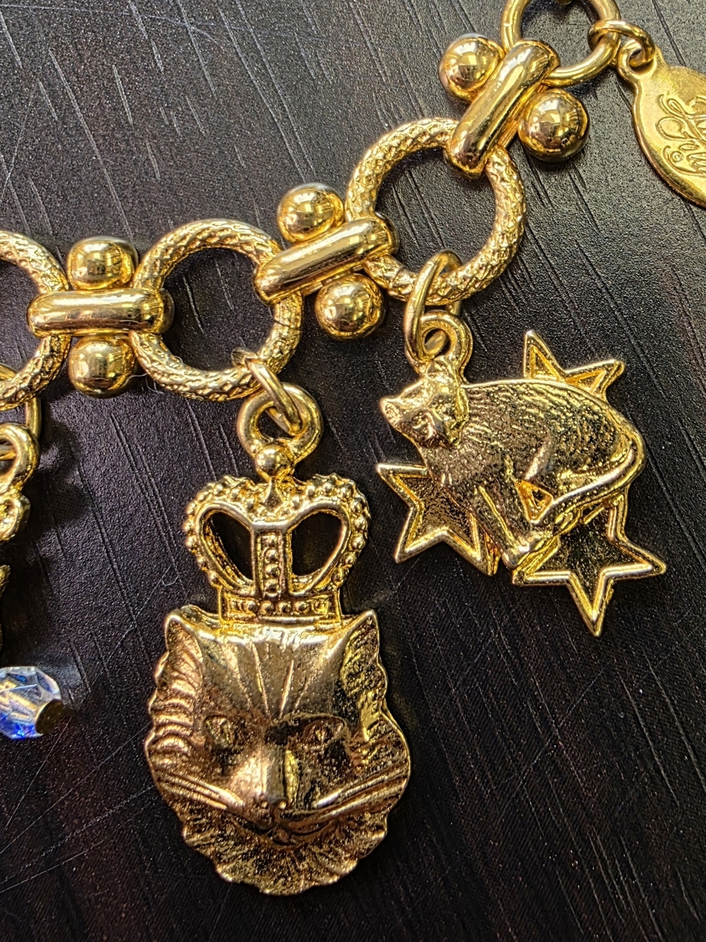 Vintage Kirks Folly Gold-Tone Whimsical Cat Lady Charm Bracelet - Picture 4 of 13